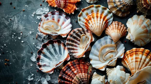 many different beautiful shells. selective focus. nature.