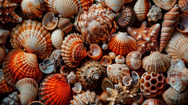 many different beautiful shells. selective focus. nature.