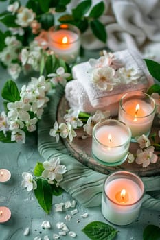 candles and flowers spa beautiful background. selective focus. nature.