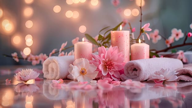 candles and flowers spa beautiful background. selective focus. nature.