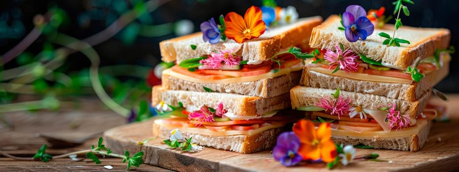 sandwiches with flowers on the table. selective focus. nature.
