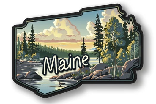 A sticker with the word Maine written on it, displayed prominently.