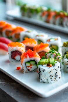 various sushi and rolls. selective focus. food.