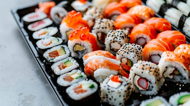 various sushi and rolls. selective focus. food.