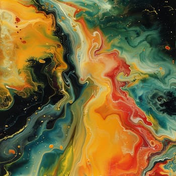 Abstract patterns of oil on water, showcasing the interaction of colors and fluids.