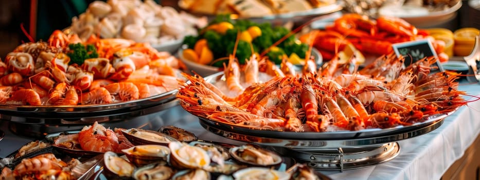 different seafood dishes on the table. selective focus. food.