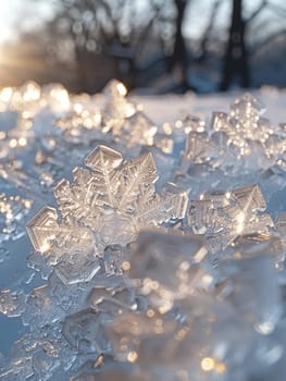 Close-up of ice crystals forming on a surface, representing winter's unique beauty.