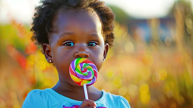 A child eats a lollipop. Selective focus. Kid.