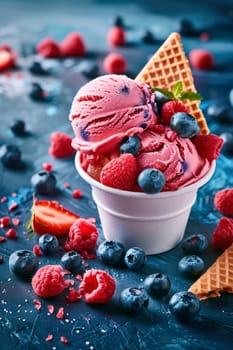 ice cream balls berries and fruits. selective focus. food.