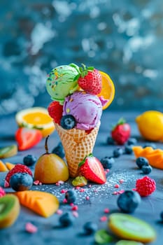 ice cream balls berries and fruits. selective focus. food.