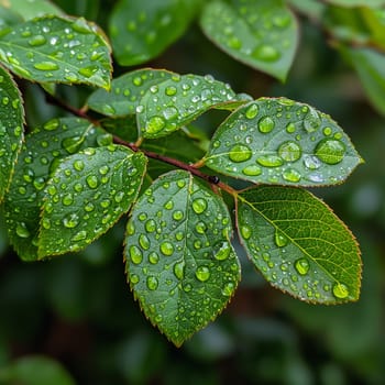 Close-up of raindrops on a vibrant green leaf, illustrating life and refreshment.