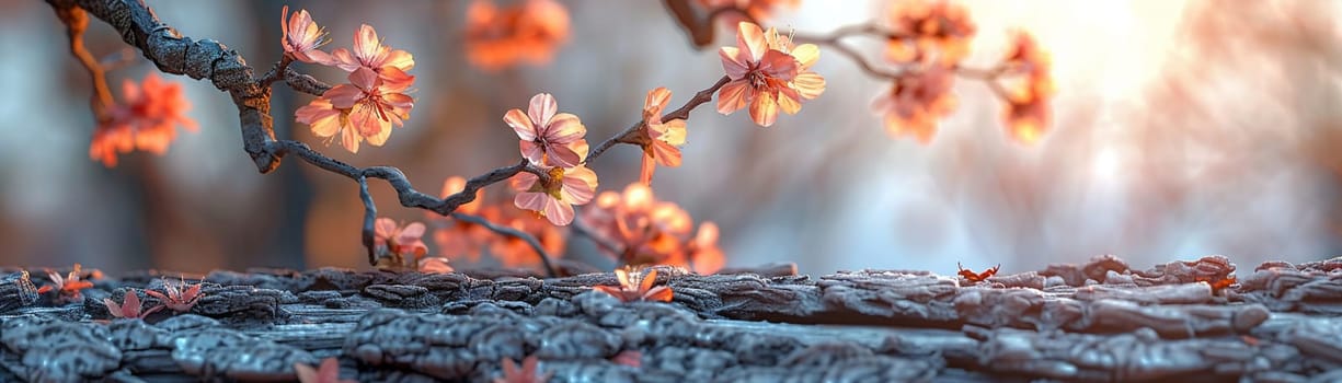 Blooming cherry blossoms against blue sky, ideal for spring and floral themes. Rough bark texture of an old tree, great for nature and rustic designs.