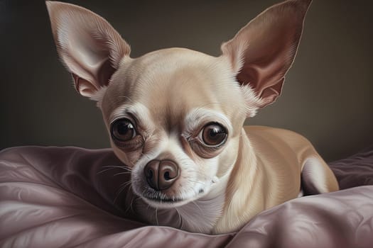 Tiny dog portrait. Cute fluffy puppy with big eyes. Generated AI