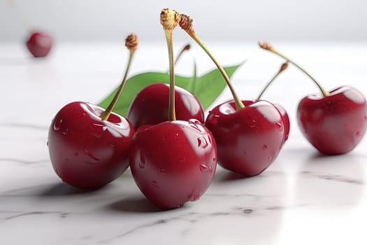 Cherry on background. Juicy red cherry, fresh and sweet. Generated AI