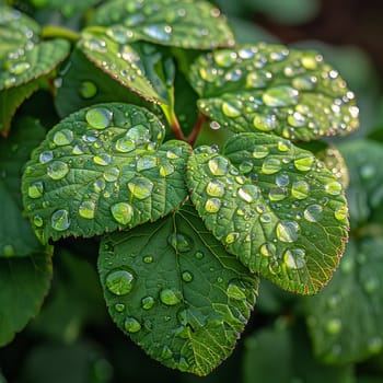 Close-up of raindrops on a vibrant green leaf, illustrating life and refreshment.