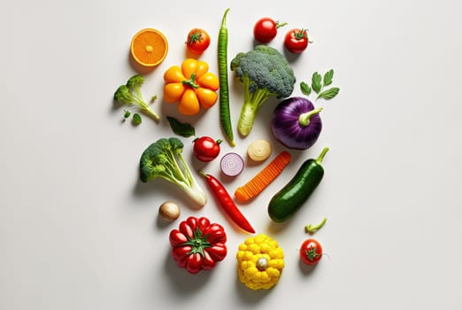 Fresh vegetables for cooking. Set of juicy vegetables on white background. Generated AI