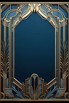 Golden art deco frame with ornament. Retro golden art deco or art nouveu frame in roaring 20s style. Generative AI