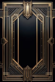 Golden art deco frame with ornament. Retro golden art deco or art nouveu frame in roaring 20s style. Generative AI