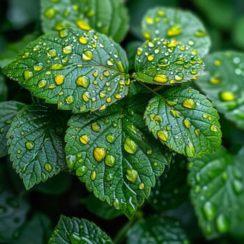 Close-up of raindrops on a vibrant green leaf, illustrating life and refreshment.