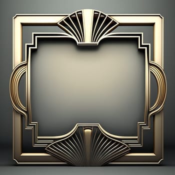 Golden art deco frame with ornament. Retro golden art deco or art nouveu frame in roaring 20s style. Generative AI