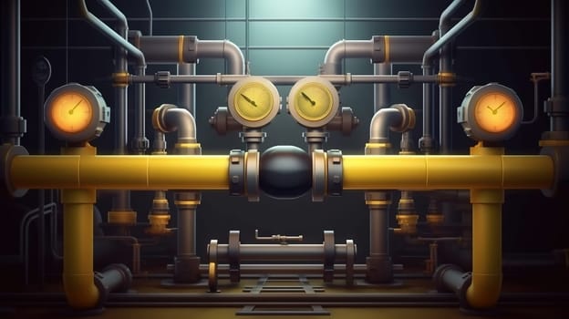 Industrial plant background with shiny pipes. Generated AI