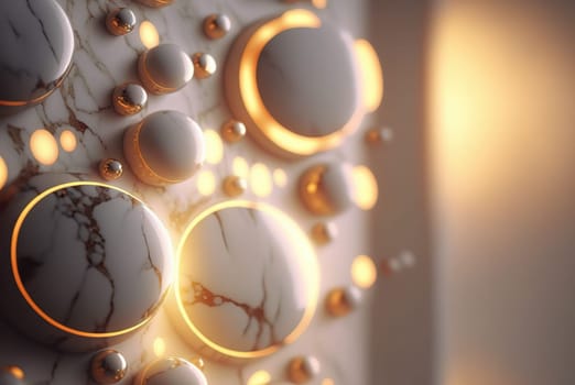 Abstract marble room with shiny lights. Interior view with marble background and scenic lightning. Generated AI