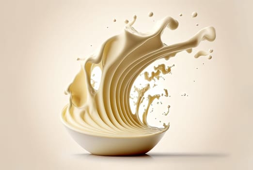 Milk splash with drops flying away. Splasj crown in the white milk. Generated AI
