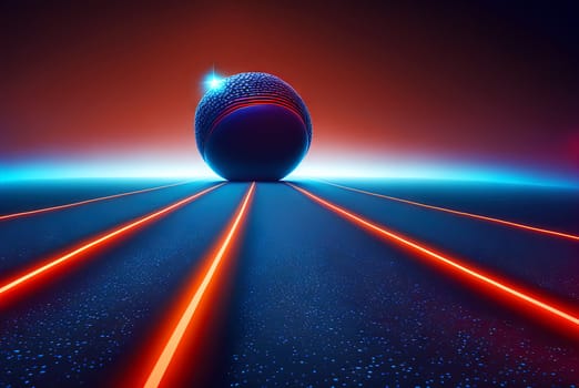 Road to the horizon concept with synthwave colors. Abstract background with surreal night way in 80s style. Generated AI