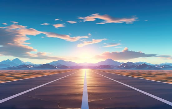 Road to the horizon. Landscape with endless highway. Generated AI