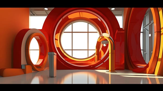 Spaceship or lab interior in retro futuristic sci-fi style with round doors. Generated AI