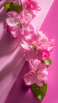A pink flowers are on a table with green leaves