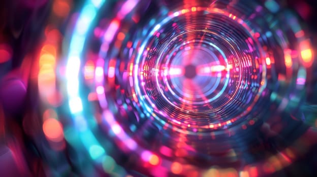 A colorful abstract image of a circular light tunnel