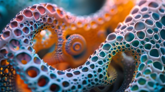 A close up of a colorful octopus with many holes