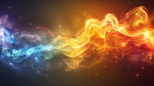 A colorful abstract background with a bright blue, yellow and red flame