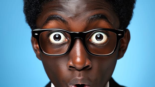 A close up of a black man wearing glasses and suit