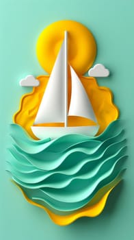 A paper cut out of a sail boat on the ocean