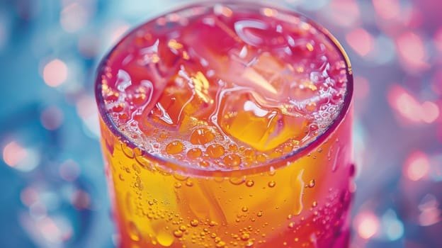 A close up of a glass filled with liquid and ice