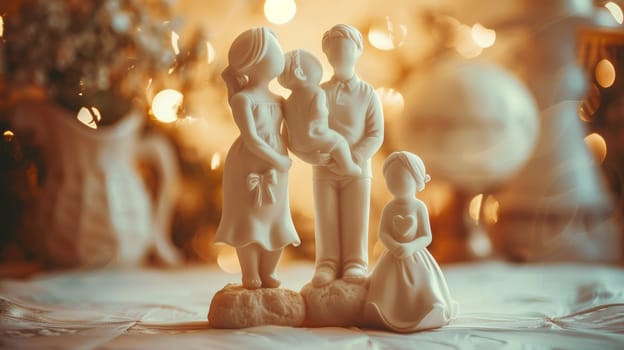 A figurine of a family with two children and one adult