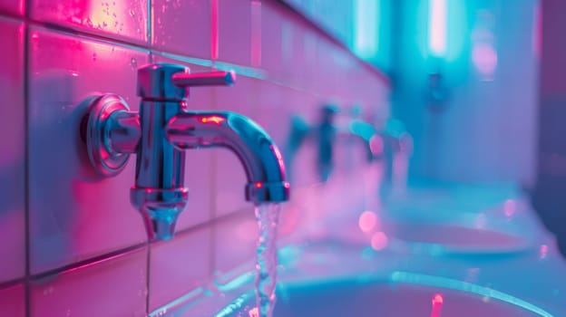 A close up of a bathroom sink with water running from it