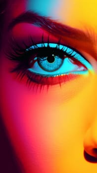 A close up of a woman's face with bright colors