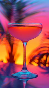 A glass of wine sitting on a table with colorful background