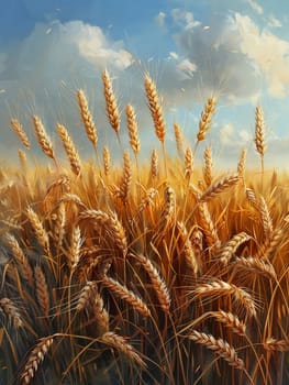 Golden wheat field swaying in the breeze, ideal for agricultural and country themes.