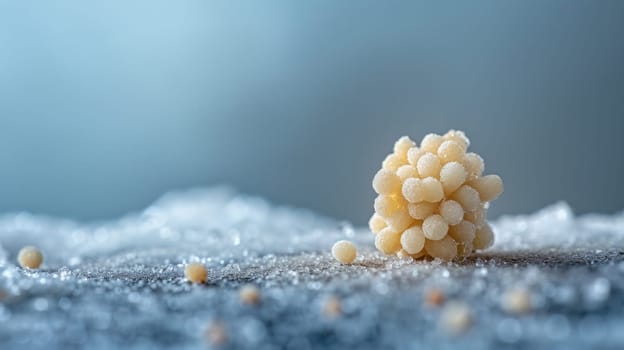 A small white object sitting on top of a pile of snow