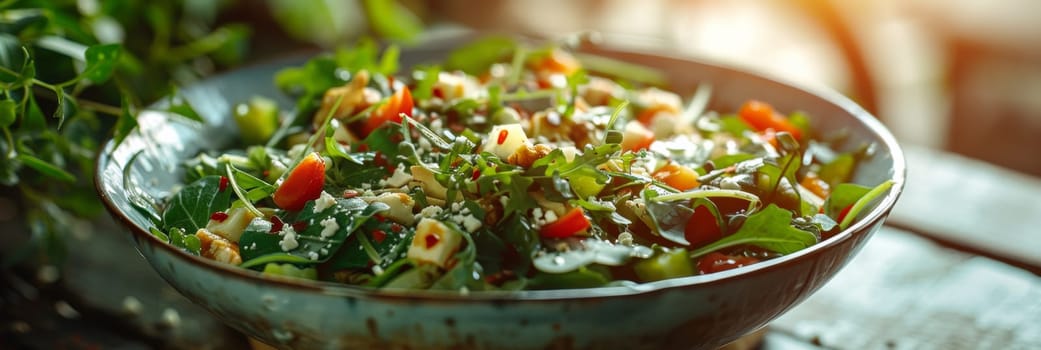 A bowl of a salad with greens and tomatoes in it
