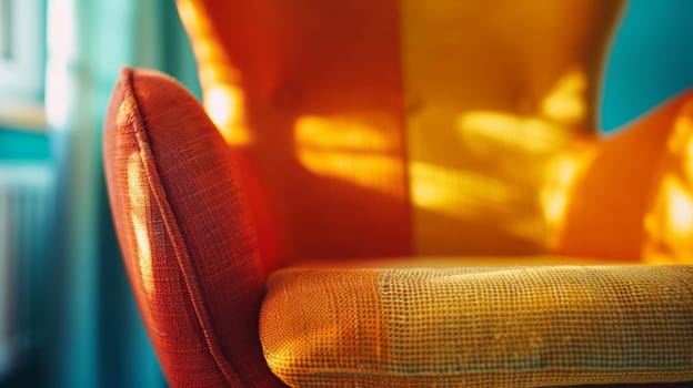 A close up of a colorful chair with the sun shining on it