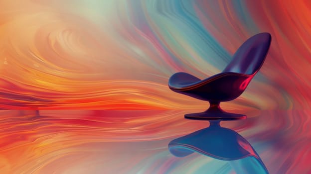 A chair is sitting on a colorful background with waves
