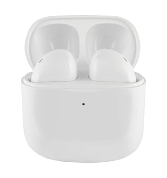 Wireless acoustic headphones, phone accessory, on white background in isolation