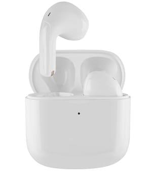 Wireless acoustic headphones, phone accessory, on white background in isolation