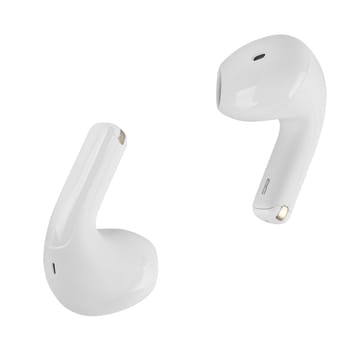 Wireless acoustic headphones, phone accessory, on white background in isolation