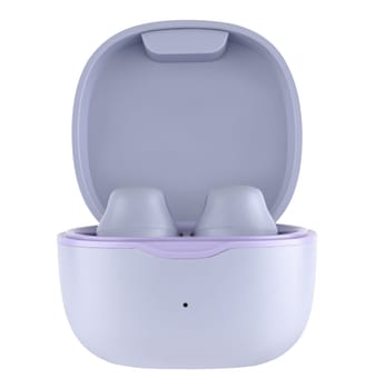 Wireless acoustic headphones, phone accessory, on white background in isolation